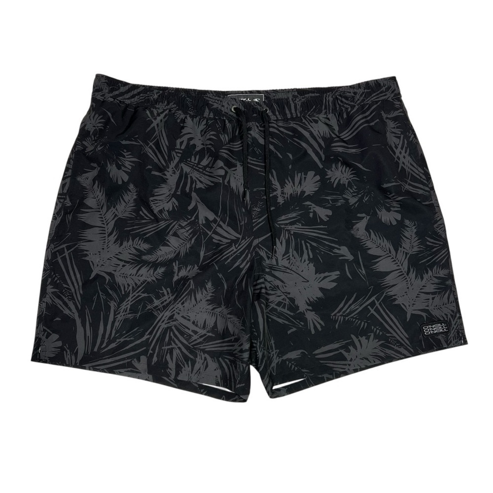 O'Neill Black Swim Trunks with Tropical‎ Leaf Design